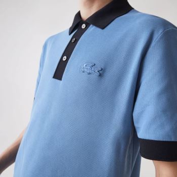 Lacoste Relaxed Fit Textured Cotton Piqué Polo - Polo Pánské Blankyt / Tmavě Blankyt Blankyt | CZ-DP